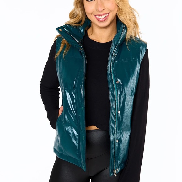 HELEN VEGAN LEATHER PUFFER VEST - JADE - Picture 6 of 7